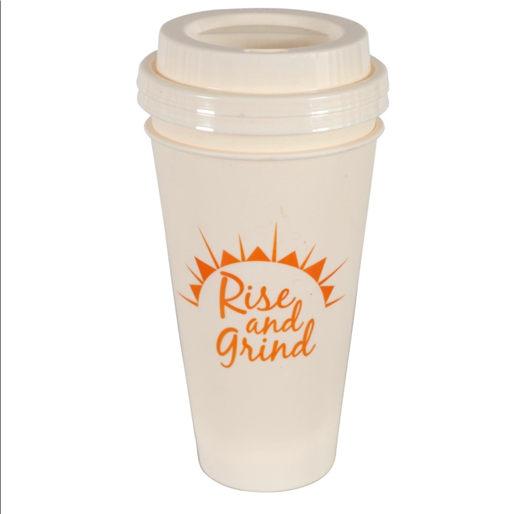 2 Pack Reusable Coffee Cups W/Lids Rise And Grind